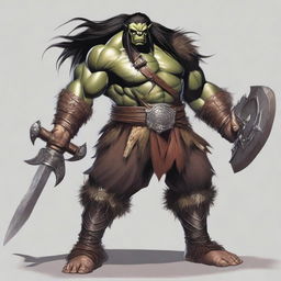 A large male orc from the world of Eberron, depicted as a barbarian