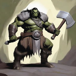 A large male orc from the world of Eberron, depicted as a barbarian