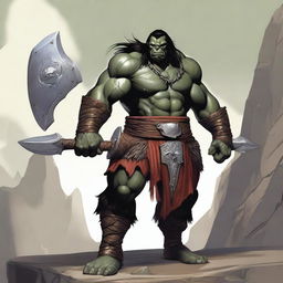 A large male orc from the world of Eberron, depicted as a barbarian