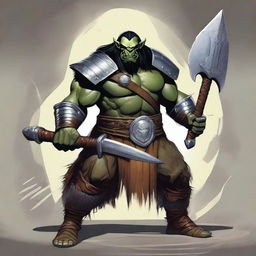 A large male orc from the world of Eberron, depicted as a barbarian