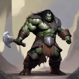 A large male orc from the world of Eberron, depicted as a barbarian