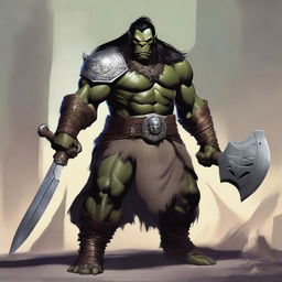 A large male orc from the world of Eberron, depicted as a barbarian