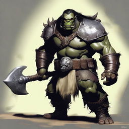 A large male orc from the world of Eberron, depicted as a barbarian