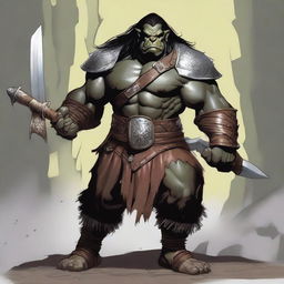 A large male orc from the world of Eberron, depicted as a barbarian