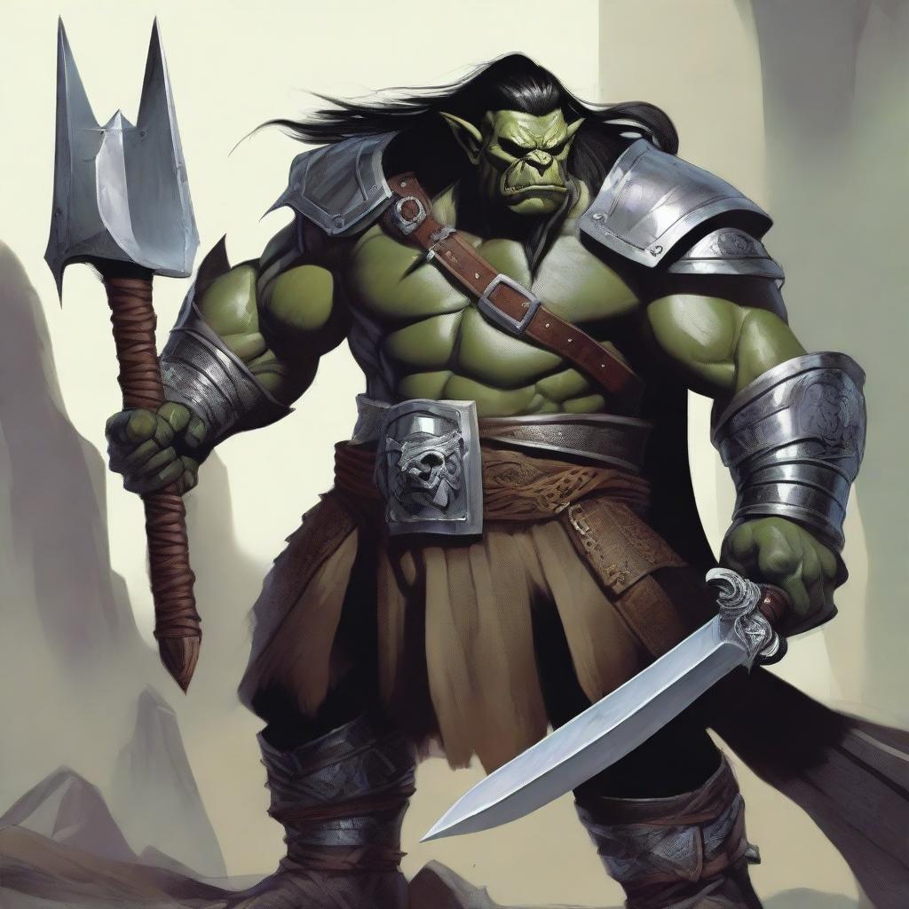 A large male orc from the world of Eberron, depicted as a barbarian