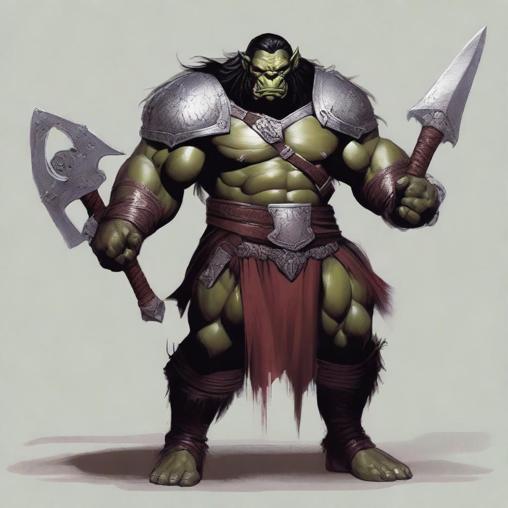 A large male orc from the Eberron universe, depicted as a barbarian