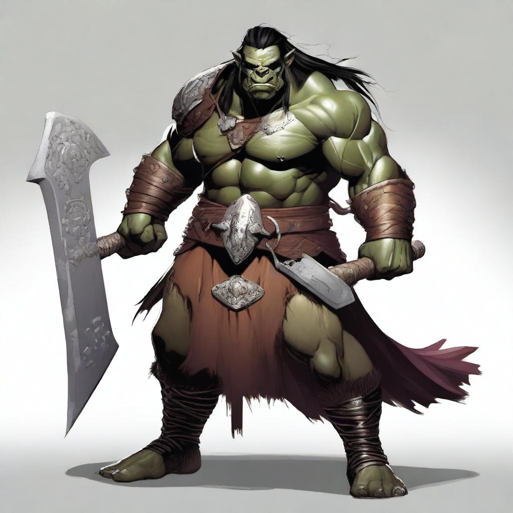 A large male orc from the Eberron universe, depicted as a barbarian