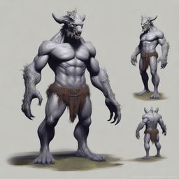 A fantasy monster with grey skin, resembling a prehistoric humanoid