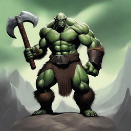 A fierce orc barbarian standing in a battle-ready stance