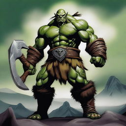 A fierce orc barbarian standing in a battle-ready stance