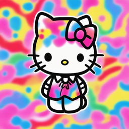 A vibrant and fun image of Hello Kitty with tie-dye patterns