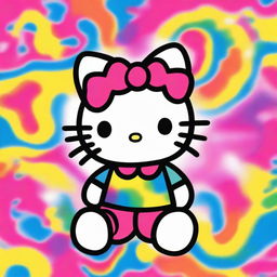 A vibrant and fun image of Hello Kitty with tie-dye patterns