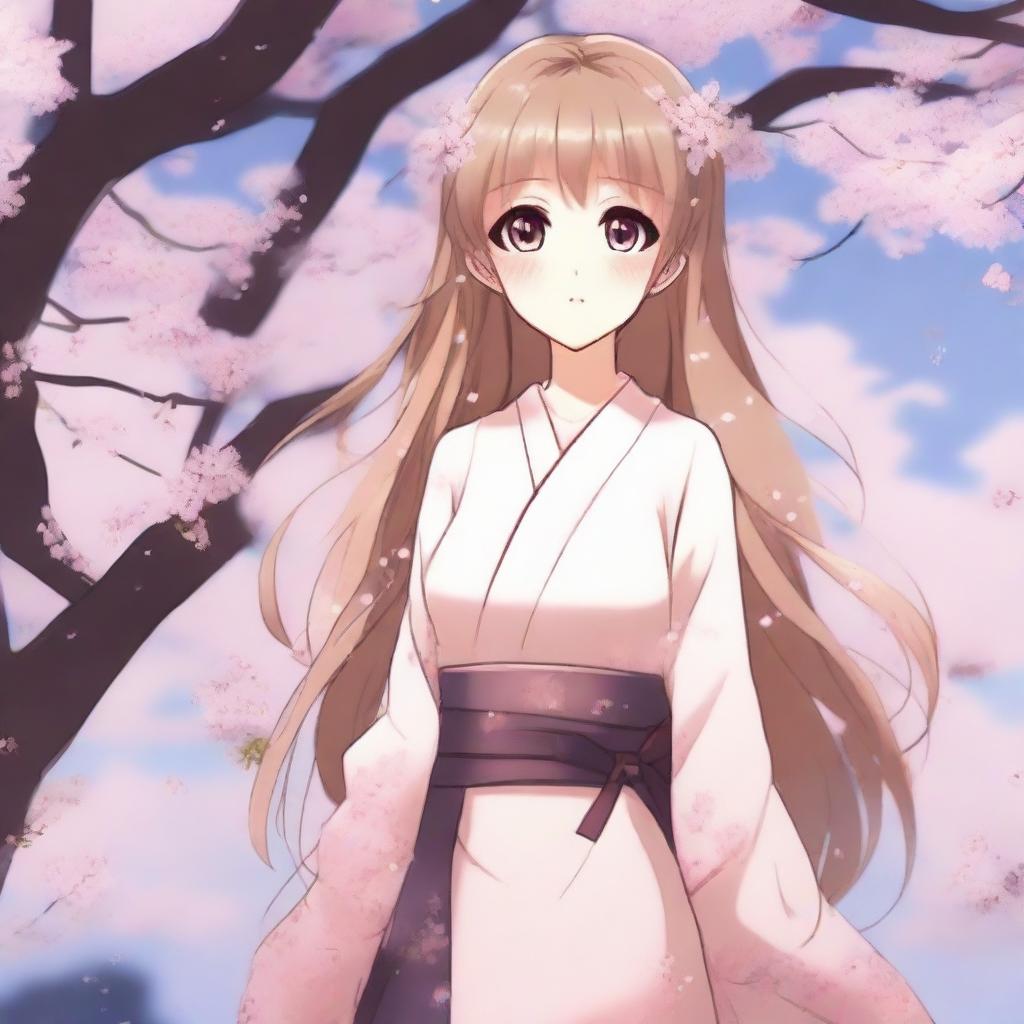 A beautiful anime-style waifu character with long flowing hair, big expressive eyes, and a cute outfit