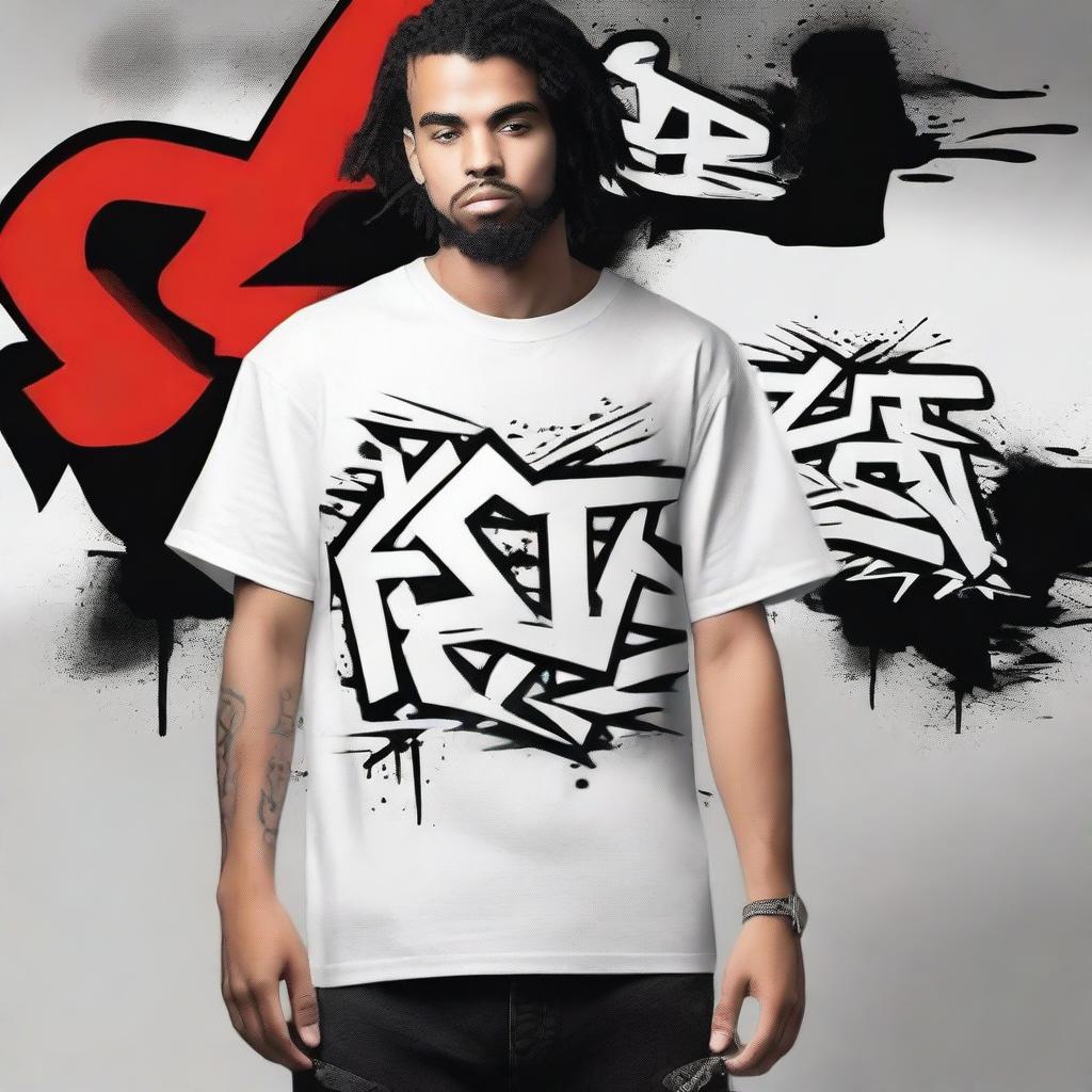 Create a graffiti-style t-shirt design that is fully white and black