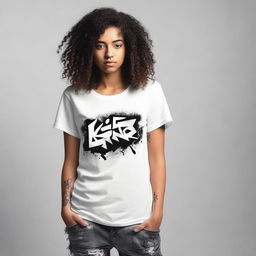 Create a graffiti-style t-shirt design that is fully white and black