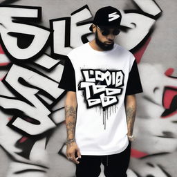 Create a graffiti-style t-shirt design that is fully white and black