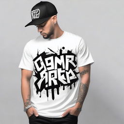 Create a graffiti-style t-shirt design that is fully white and black