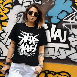 A white and black graffiti t-shirt with the phrase 'crente nao e matreco' written on it