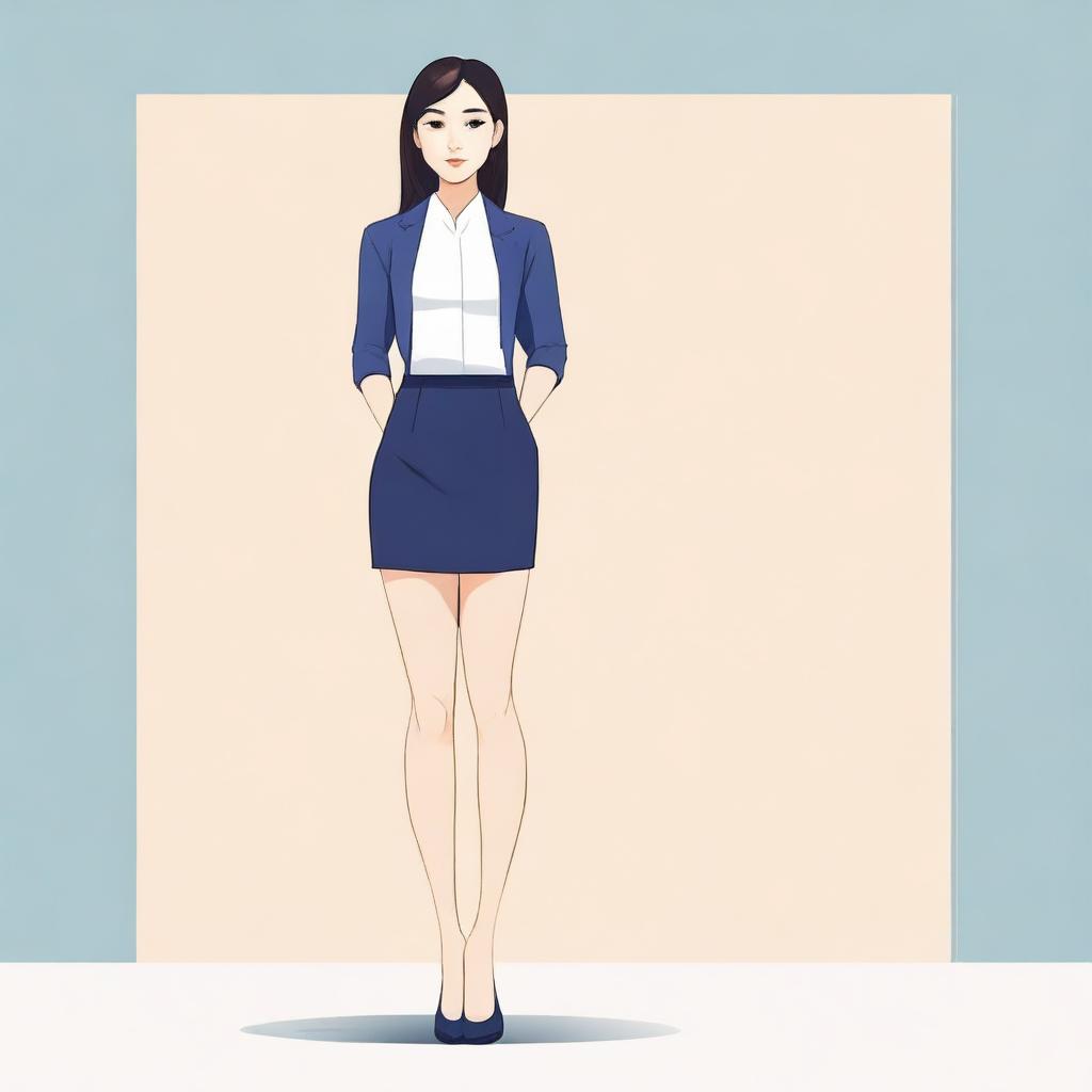 A beautiful modern Chinese office girl standing in a full-body pose