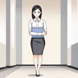 A beautiful modern Chinese office girl standing in a full-body pose