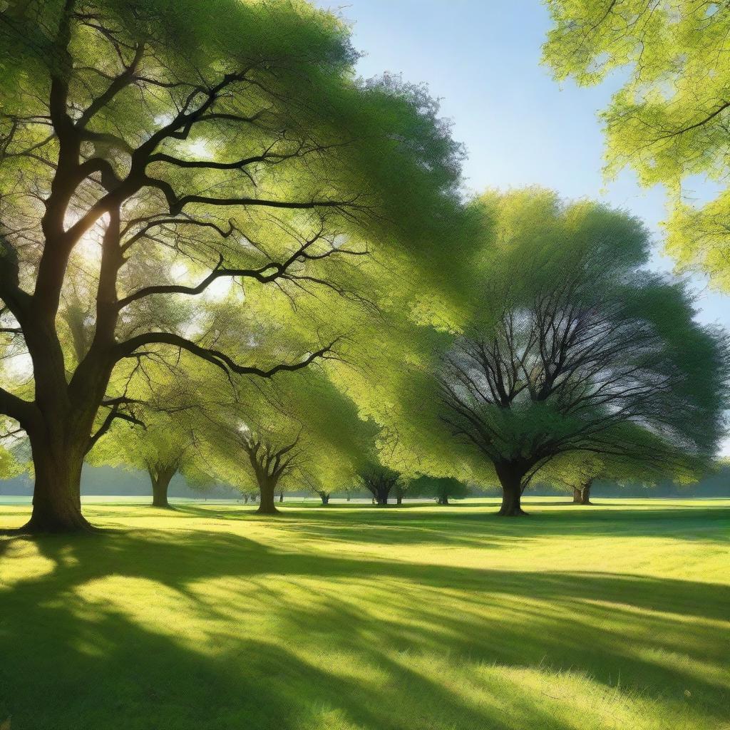 A field covered with trees during the day