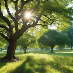 A field covered with trees during the day