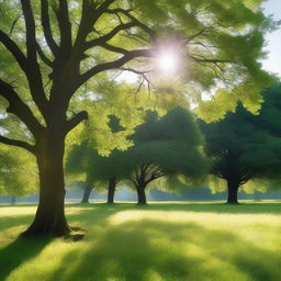 A field covered with trees during the day