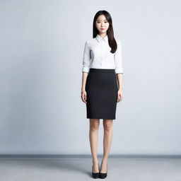 A beautiful modern Chinese office girl standing in a full-body pose