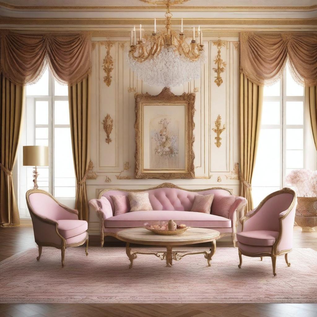 A very feminine living room with a design style inspired by the Schönbrunn Palace