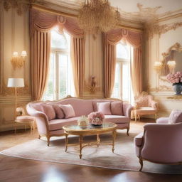 A very feminine living room with a design style inspired by the Schönbrunn Palace