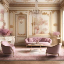 A very feminine living room with a design style inspired by the Schönbrunn Palace