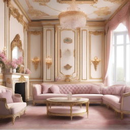 A very feminine living room with a design style inspired by the Schönbrunn Palace