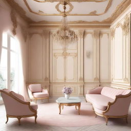 A simplified feminine living room inspired by Palais Kinsky, but with lower ceilings