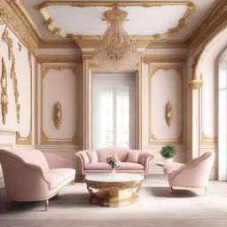 A simplified feminine living room inspired by Palais Kinsky, but with lower ceilings