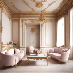 A simplified feminine living room inspired by Palais Kinsky, featuring lower ceilings and decorative flowers