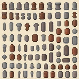 Create a detailed spritesheet of game assets in a medieval pixel art style