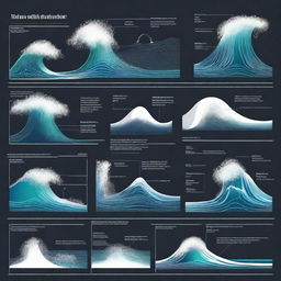 A detailed and visually appealing illustration of various types of waves for a physics project