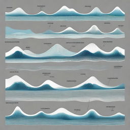 A detailed and visually appealing illustration of various types of waves for a physics project