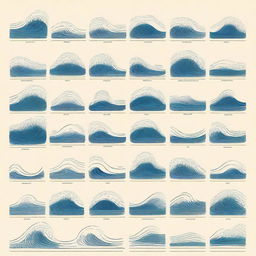 A detailed and visually appealing illustration of various types of waves for a physics project