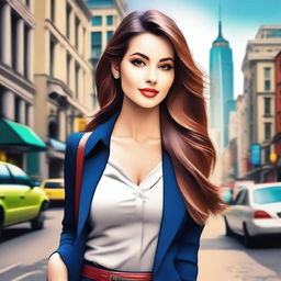 Create an image of an attractive girl with a confident and stylish appearance