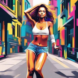 Create an image of a sexy girl dancing on the street