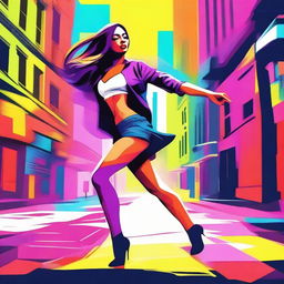 Create an image of a sexy girl dancing on the street