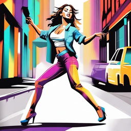 Create an image of a sexy girl dancing on the street