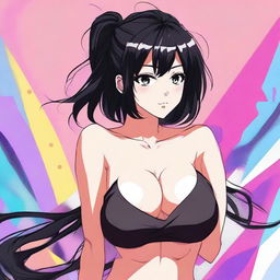 Create an image of a sexy anime girl with black hair