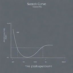 A dynamic and visually striking graphic of the production possibility frontier (PPF) curve. Please include both axes labeled with hypothetical goods or services, and the curve demonstrating the concept of scarcity, opportunity cost, and efficiency.