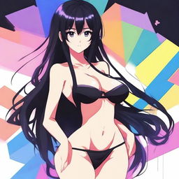 Create an image of a sexy anime girl with black hair