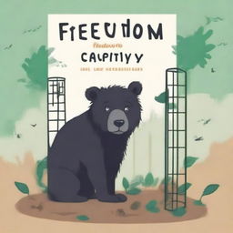 Create a book cover for the title 'Freedom vs Captivity' inspired by the theme of 'The Adventures of Toto'