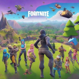 A Fortnite thumbnail featuring a top-down view of mini characters looking up