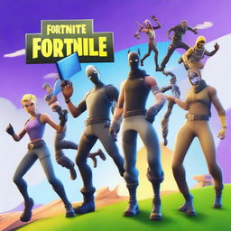 Create a thumbnail image featuring Fortnite characters running around an area from a top-down perspective