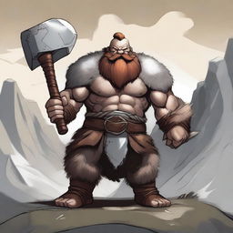 A detailed illustration of a barbarian dwarf wielding a massive axe